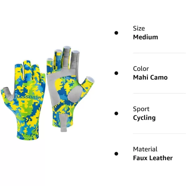 BASSDASH ALTIMATE UPF 50 Womens Fishing Gloves UV Sun Protection Fingerless Gloves for Kayaking Paddling Hiking Cycling Driving Shooting TrainingMahi Camo