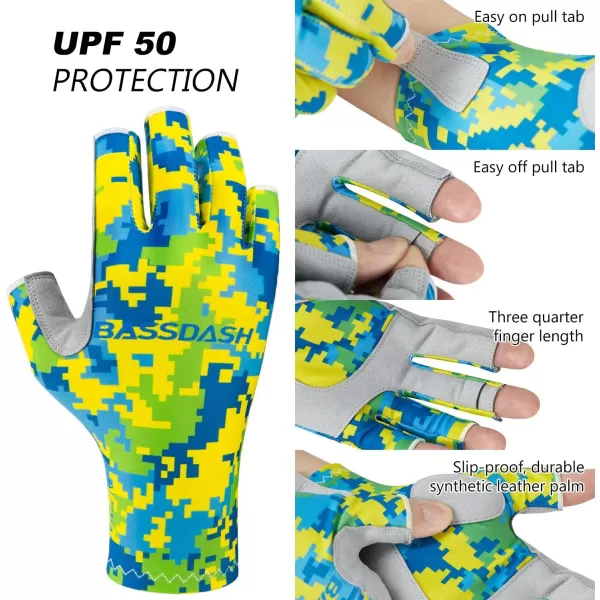 BASSDASH ALTIMATE UPF 50 Womens Fishing Gloves UV Sun Protection Fingerless Gloves for Kayaking Paddling Hiking Cycling Driving Shooting TrainingMahi Camo