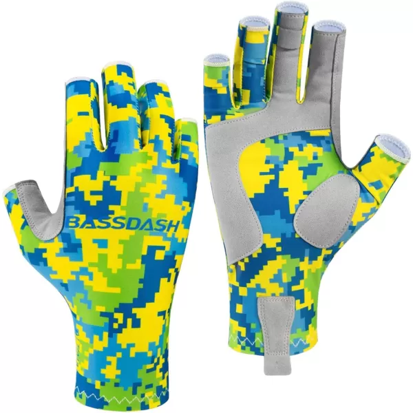 BASSDASH ALTIMATE UPF 50 Womens Fishing Gloves UV Sun Protection Fingerless Gloves for Kayaking Paddling Hiking Cycling Driving Shooting TrainingMahi Camo