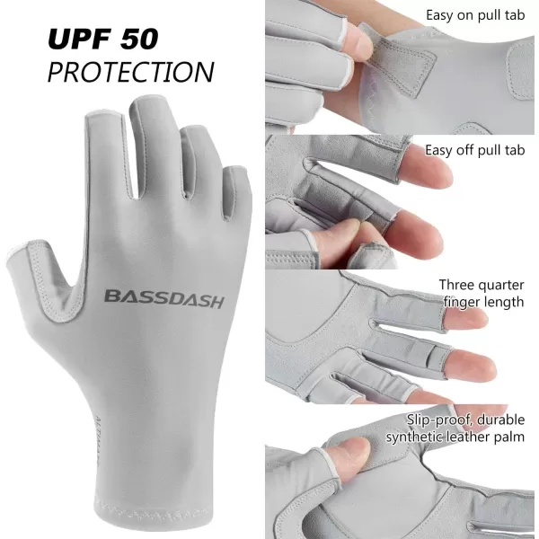 BASSDASH ALTIMATE UPF 50 Womens Fishing Gloves UV Sun Protection Fingerless Gloves for Kayaking Paddling Hiking Cycling Driving Shooting TrainingPure Grey