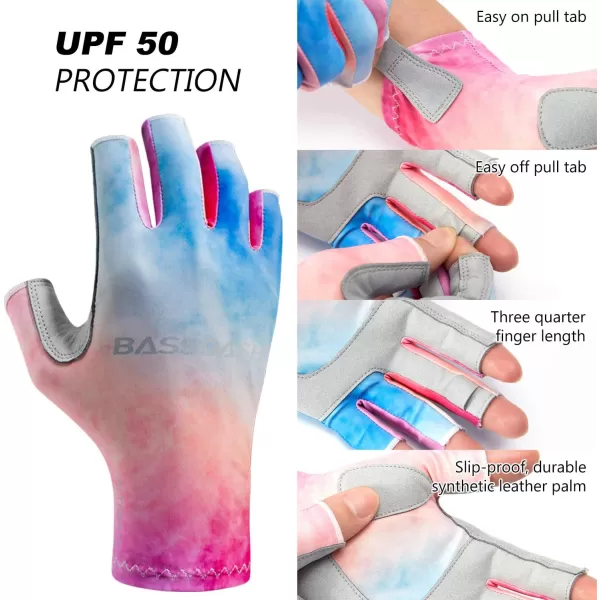 BASSDASH ALTIMATE UPF 50 Womens Fishing Gloves UV Sun Protection Fingerless Gloves for Kayaking Paddling Hiking Cycling Driving Shooting TrainingRosy Clouds