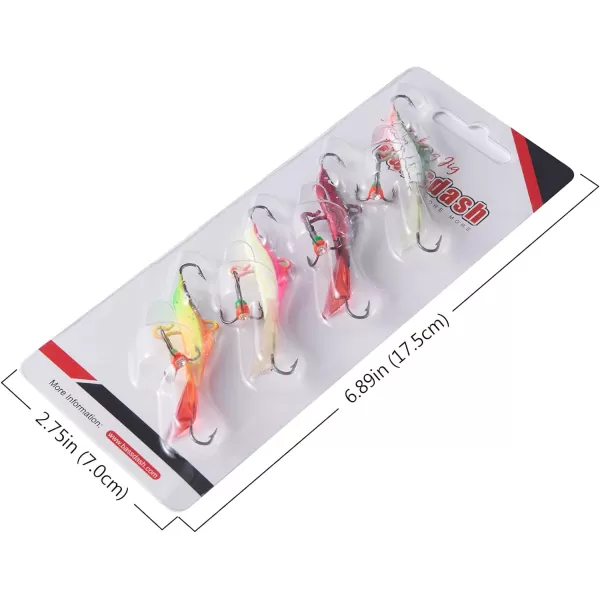 BASSDASH Ice Fishing Lures with Glide Tail Wings Winter Ice Jigging Fishing Jigs for Bass Perch Walleye PikeBI09  4pcs assorted jigs  197in037oz