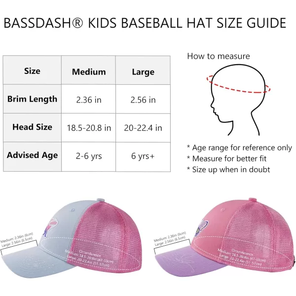 BASSDASH Kids Youth Fishing Sun Hat Mesh Back Adjustable Baseball Trucker Cap for Boys Girls Toddler 2 PackIce Blue and Pink  Coral Pink and Purple