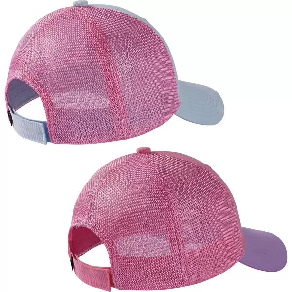 BASSDASH Kids Youth Fishing Sun Hat Mesh Back Adjustable Baseball Trucker Cap for Boys Girls Toddler 2 PackIce Blue and Pink  Coral Pink and Purple