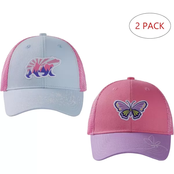 BASSDASH Kids Youth Fishing Sun Hat Mesh Back Adjustable Baseball Trucker Cap for Boys Girls Toddler 2 PackIce Blue and Pink  Coral Pink and Purple