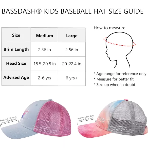 BASSDASH Kids Youth Fishing Sun Hat Mesh Back Adjustable Baseball Trucker Cap for Boys Girls Toddler 2 PackIce Blue and Pink  Rosy Clouds