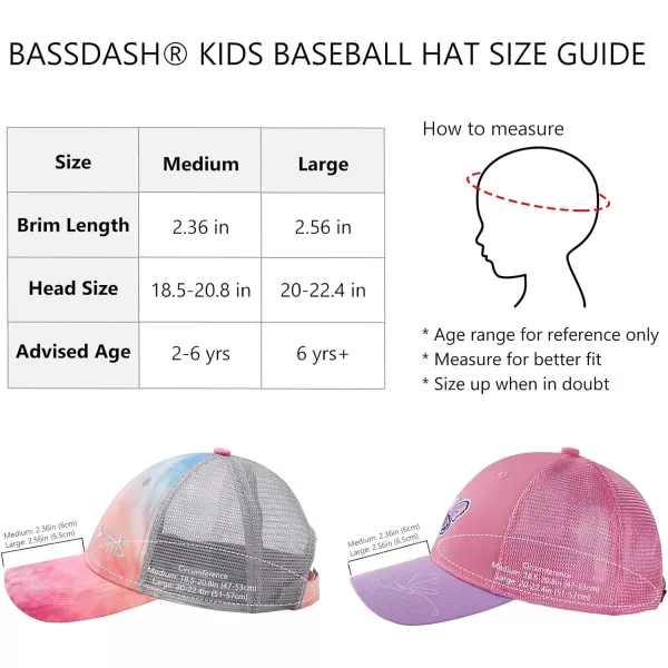 BASSDASH Kids Youth Fishing Sun Hat Mesh Back Adjustable Baseball Trucker Cap for Boys Girls Toddler 2 PackRosy Clouds  Coral Pink and Purple