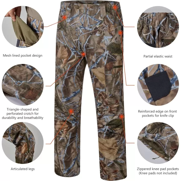 BASSDASH Mens Lightweight Hunting Pants 4Way Stretch Breathable Water Resistant for Turkey Early Season Spring SummerAutumn Forest