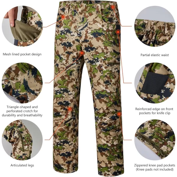 BASSDASH Mens Lightweight Hunting Pants 4Way Stretch Breathable Water Resistant for Turkey Early Season Spring SummerHighland