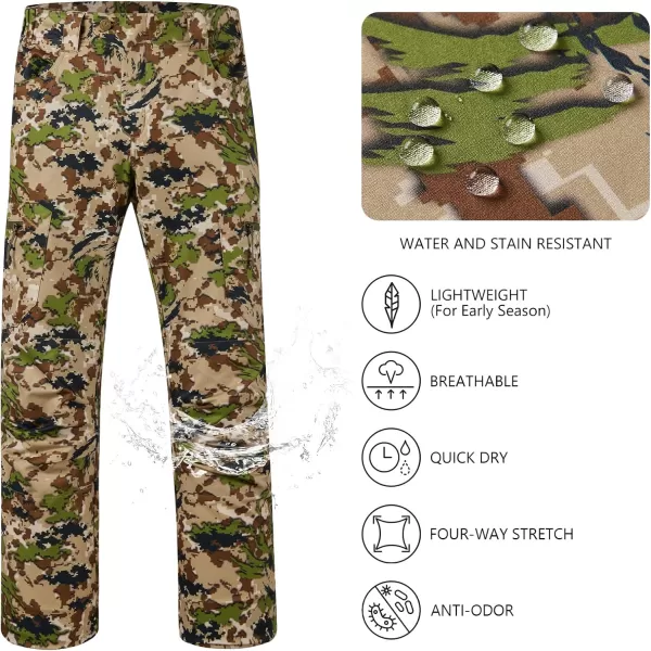 BASSDASH Mens Lightweight Hunting Pants 4Way Stretch Breathable Water Resistant for Turkey Early Season Spring SummerHighland