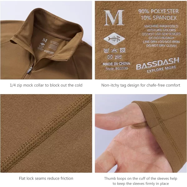 BASSDASH Mens Midweight Thermal Base Layer 14 Zip Pullover Shirt Underwear Top Warm Ultra Soft Quick Dry FS20MDark Brown