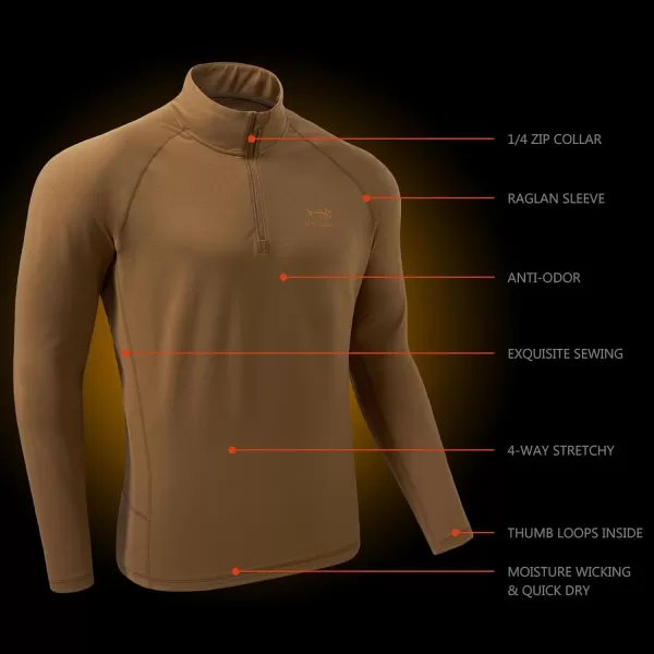 BASSDASH Mens Midweight Thermal Base Layer 14 Zip Pullover Shirt Underwear Top Warm Ultra Soft Quick Dry FS20MDark Brown