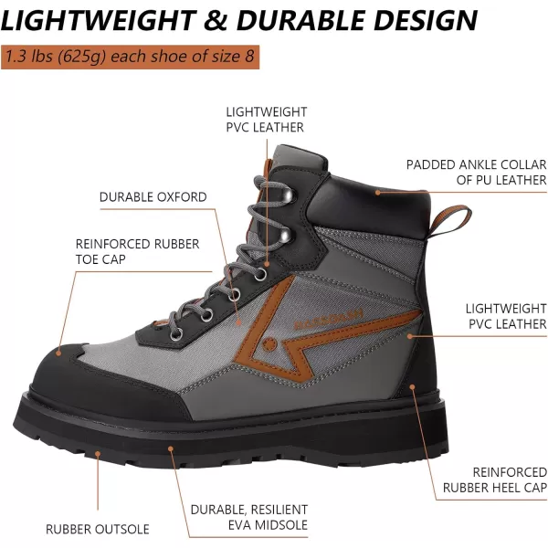 BASSDASH Mens Wading Boots Lightweight AntiSlip Rubber Sole Fly Fishing Wading ShoesBlackGrey