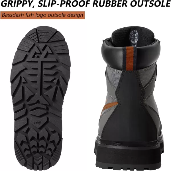 BASSDASH Mens Wading Boots Lightweight AntiSlip Rubber Sole Fly Fishing Wading ShoesBlackGrey