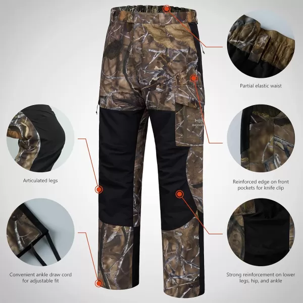 BASSDASH Splice Mens Waterproof Breathable Hunting Pants Ripstop Camo Fishing Rain PantAutumn ForestBlack