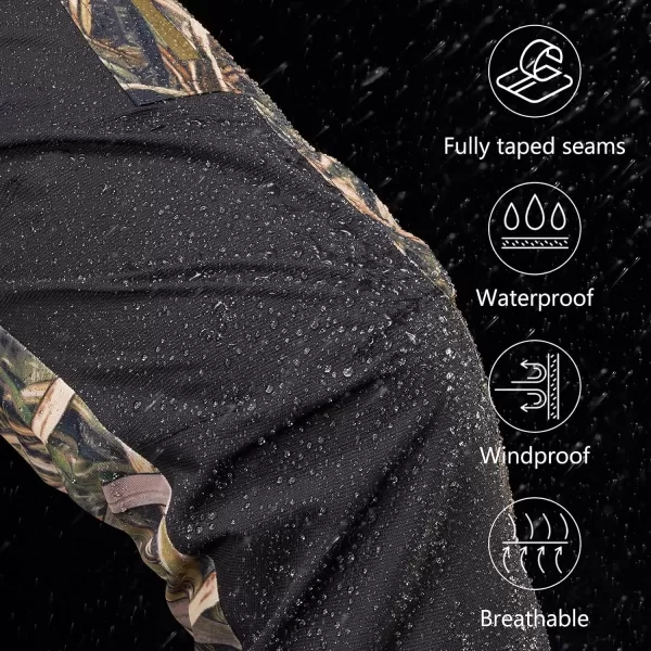 BASSDASH Splice Mens Waterproof Breathable Hunting Pants Ripstop Camo Fishing Rain PantReedsBlack