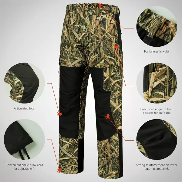 BASSDASH Splice Mens Waterproof Breathable Hunting Pants Ripstop Camo Fishing Rain PantReedsBlack