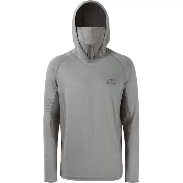 BASSDASH UPF 50 Mens Long Sleeve Fishing Shirt with Mask UV Neck Gaiter HoodieAsh Grey