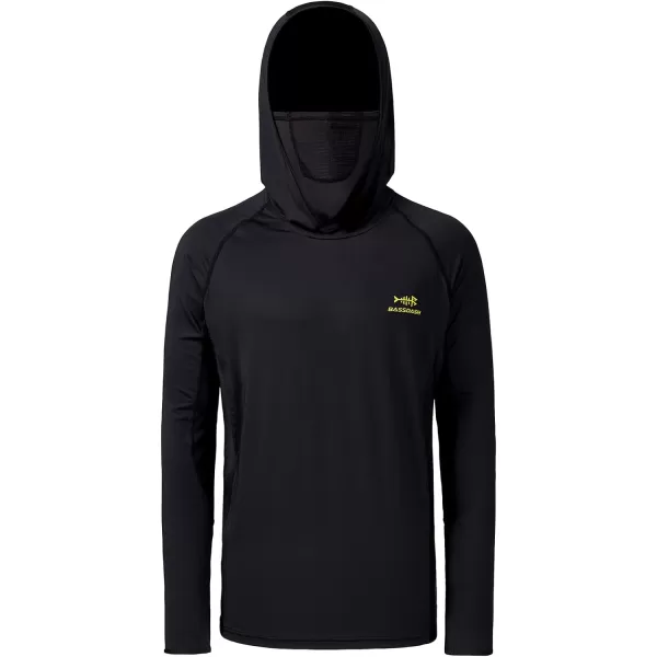 BASSDASH UPF 50 Mens Long Sleeve Fishing Shirt with Mask UV Neck Gaiter HoodieBlack