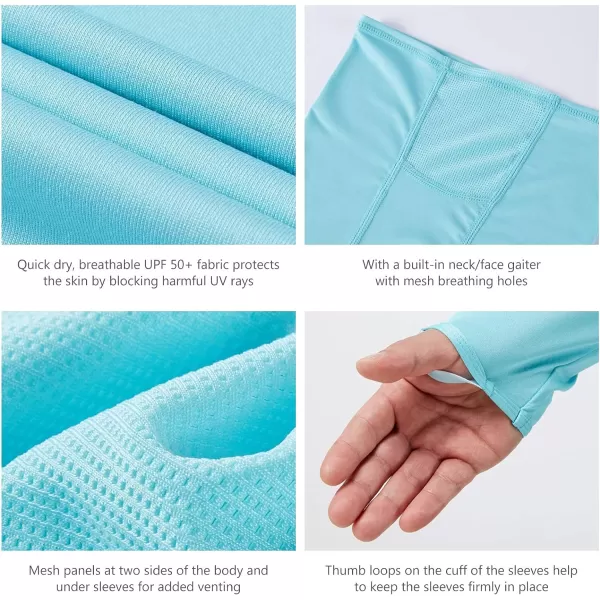 BASSDASH UPF 50 Mens Long Sleeve Fishing Shirt with Mask UV Neck Gaiter HoodieTurquoise