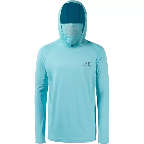 BASSDASH UPF 50 Mens Long Sleeve Fishing Shirt with Mask UV Neck Gaiter HoodieTurquoise