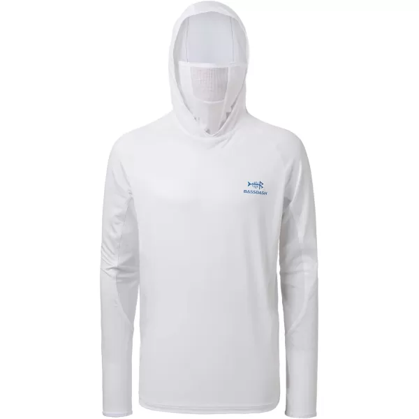 BASSDASH UPF 50 Mens Long Sleeve Fishing Shirt with Mask UV Neck Gaiter HoodieWhite