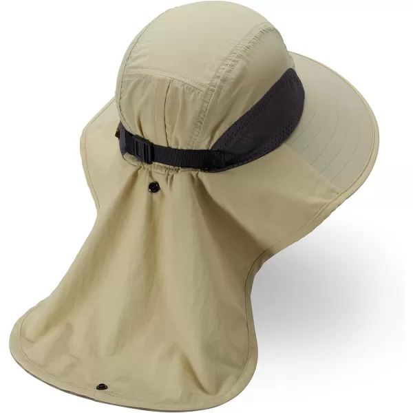 BASSDASH UPF 50 Unisex Water Resistant Wide Brim Sun Hat with Large Neck Flap Ponytail Fishing Hat for Men WomenCream