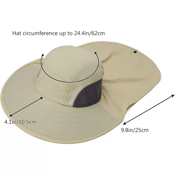 BASSDASH UPF 50 Unisex Water Resistant Wide Brim Sun Hat with Large Neck Flap Ponytail Fishing Hat for Men WomenCream