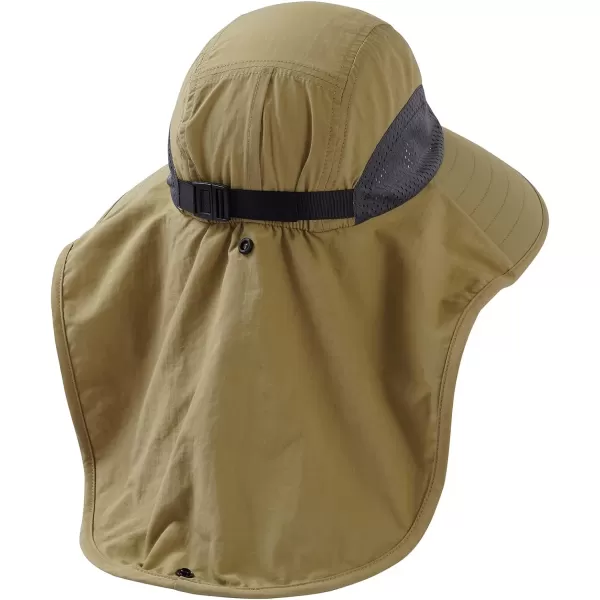 BASSDASH UPF 50 Unisex Water Resistant Wide Brim Sun Hat with Large Neck Flap Ponytail Fishing Hat for Men WomenDark Khaki