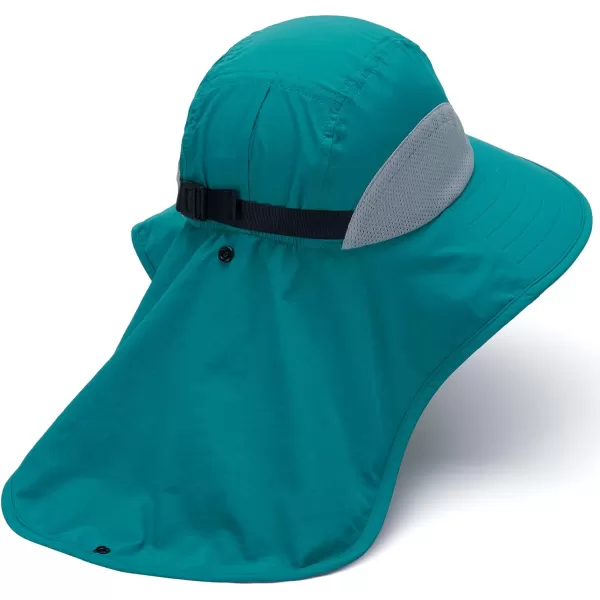 BASSDASH UPF 50 Unisex Water Resistant Wide Brim Sun Hat with Large Neck Flap Ponytail Fishing Hat for Men WomenLake Green