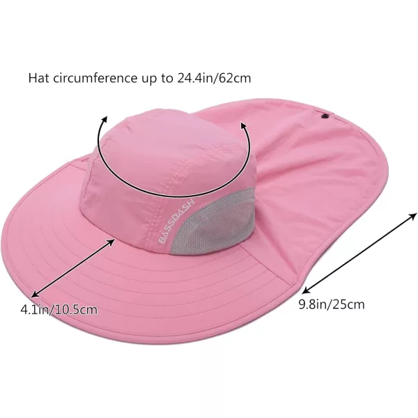 BASSDASH UPF 50 Unisex Water Resistant Wide Brim Sun Hat with Large Neck Flap Ponytail Fishing Hat for Men WomenPink