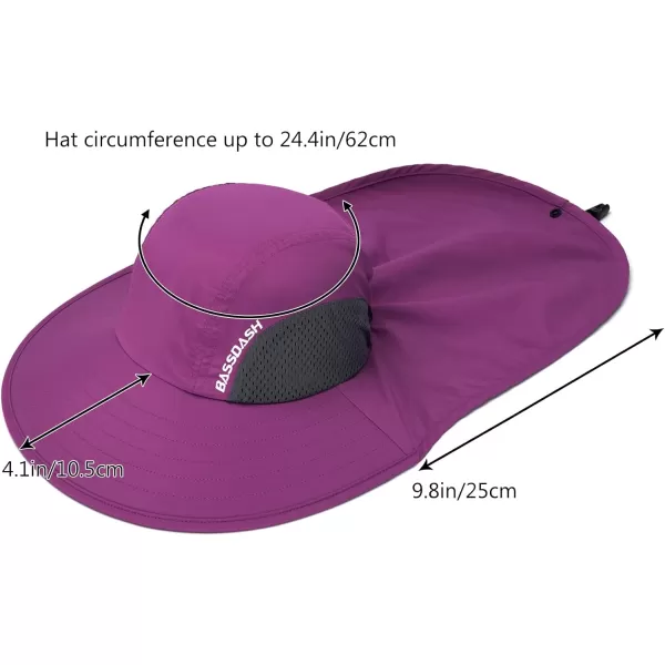 BASSDASH UPF 50 Unisex Water Resistant Wide Brim Sun Hat with Large Neck Flap Ponytail Fishing Hat for Men WomenPurple Orchid