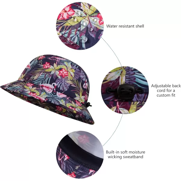 BASSDASH UPF50 Fishing Bucket Hat for Men Women Lightweight Water Resistant Packable Outdoor Summer Sun Hats FH13BlackFlamingo