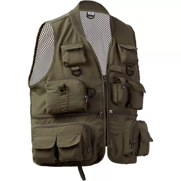 BASSDASH Versatile Mens Womens Fishing Photography Vest with Mesh Back 6 SizesArmy Green