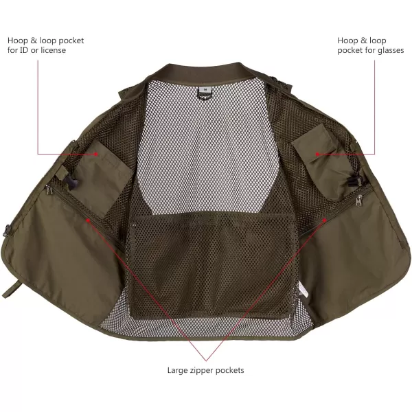 BASSDASH Versatile Mens Womens Fishing Photography Vest with Mesh Back 6 SizesArmy Green