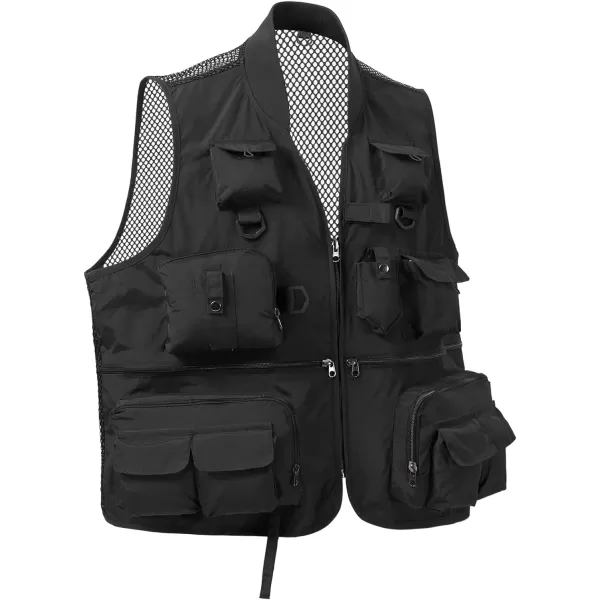 BASSDASH Versatile Mens Womens Fishing Photography Vest with Mesh Back 6 SizesBlack