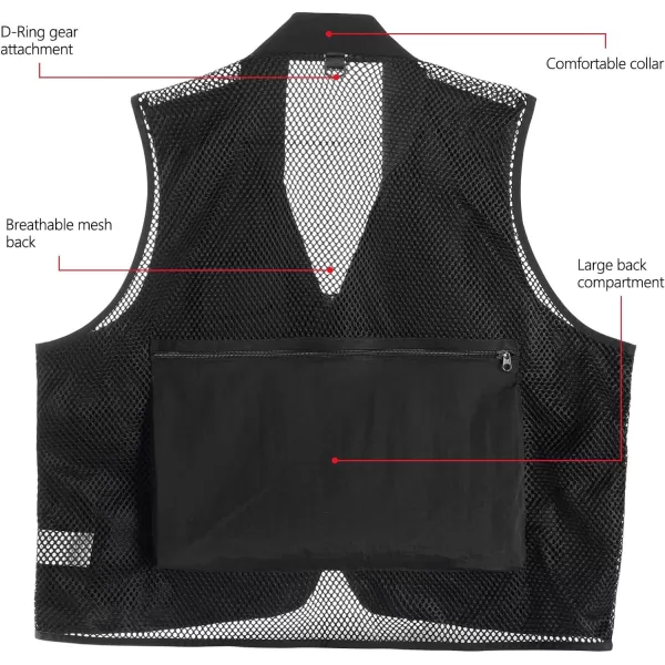 BASSDASH Versatile Mens Womens Fishing Photography Vest with Mesh Back 6 SizesBlack