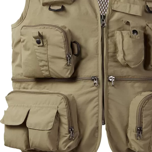 BASSDASH Versatile Mens Womens Fishing Photography Vest with Mesh Back 6 SizesKhaki