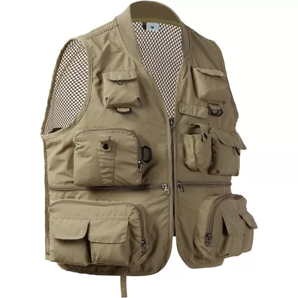 BASSDASH Versatile Mens Womens Fishing Photography Vest with Mesh Back 6 SizesKhaki
