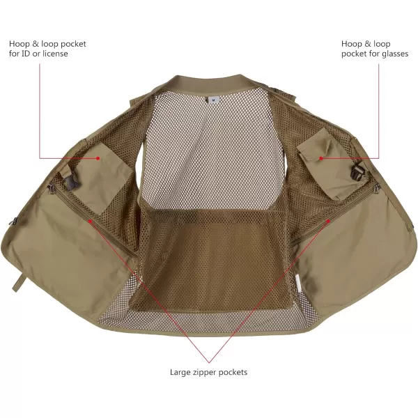 BASSDASH Versatile Mens Womens Fishing Photography Vest with Mesh Back 6 SizesKhaki
