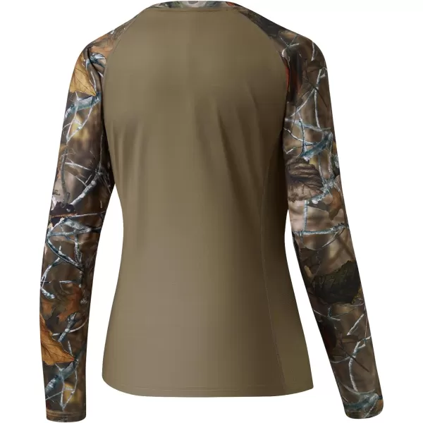 BASSDASH Womens Camo Hunting Shirt Long Sleeve UPF 50 Sun Protection Performance Tee Fishing HikingBrownAutumn Forest