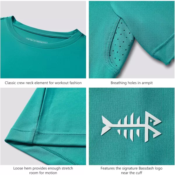 BASSDASH Womens UPF 50 Crew Neck Short Sleeve TShirt Cooling Performance Sun Protection Tee for Fishing Hiking CasualPool Green