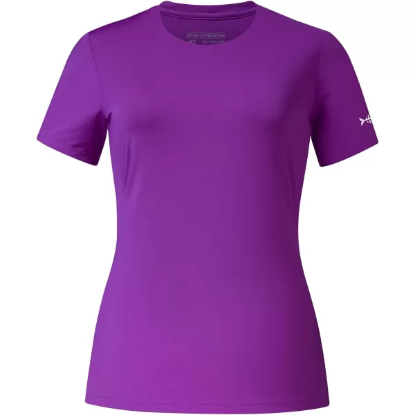 BASSDASH Womens UPF 50 Crew Neck Short Sleeve TShirt Cooling Performance Sun Protection Tee for Fishing Hiking CasualViolet