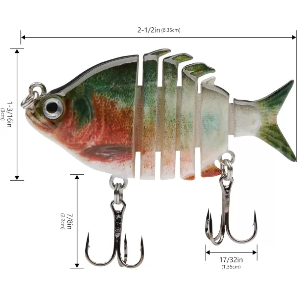 Bassdash SwimPanfish 25034oz Hard Bluegill Swimbaits Multi Jointed Topwater Trout Bass Fishing Crank Lure for Freshwater and SaltwaterBlackRed