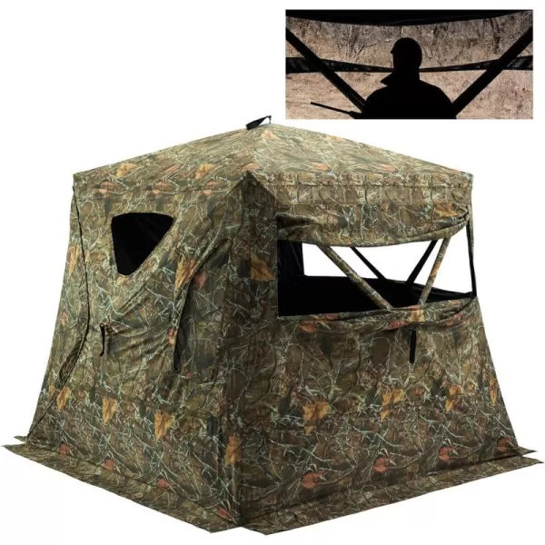 3 Person Silent Hunting Ground Blind 360 Degree OneWay See Through Portable Pop Up Hunting Tent with Frame Door Carrying BackpackAutumn Forest P3150 3person Popup Blind