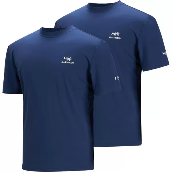 BASSDASH 2 Pack Mens UPF 50 Short Sleeve Fishing Shirt Sun Protection UV TShirtDark BlueWhite Logo