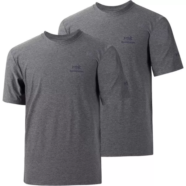 BASSDASH 2 Pack Mens UPF 50 Short Sleeve Fishing Shirt Sun Protection UV TShirtHeather GreyDark Blue Logo