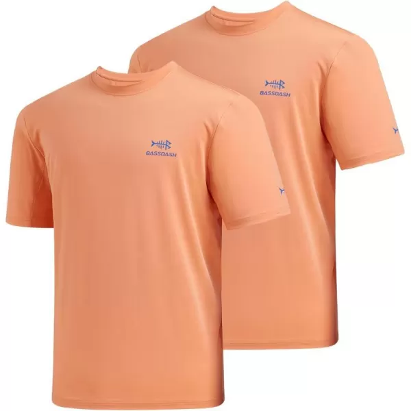 BASSDASH 2 Pack Mens UPF 50 Short Sleeve Fishing Shirt Sun Protection UV TShirtPeachVivid Blue Logo