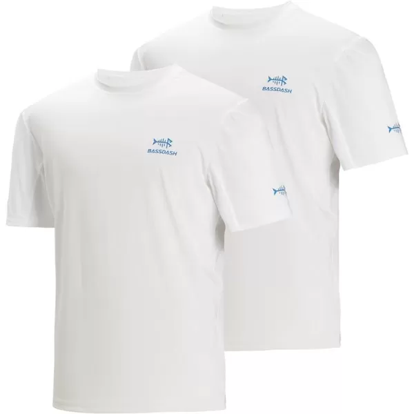 BASSDASH 2 Pack Mens UPF 50 Short Sleeve Fishing Shirt Sun Protection UV TShirtWhiteVivid Blue Logo