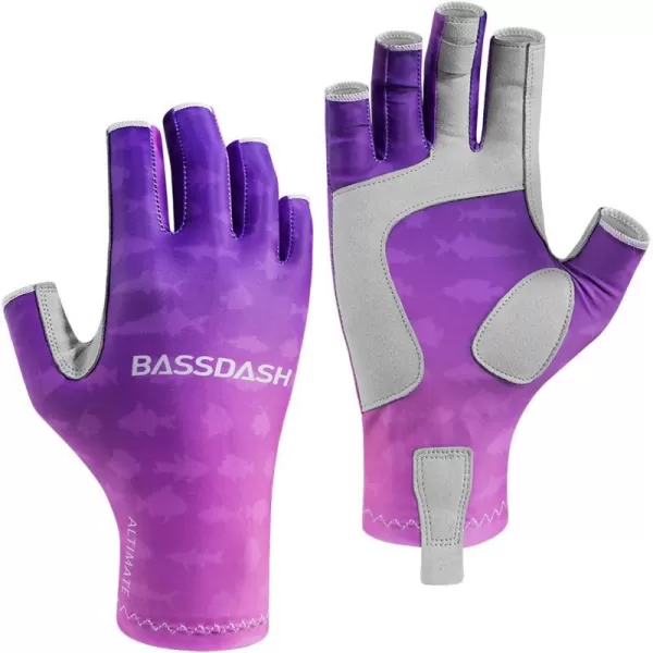 BASSDASH ALTIMATE UPF 50 Womens Fishing Gloves UV Sun Protection Fingerless Gloves for Kayaking Paddling Hiking Cycling Driving Shooting TrainingGradient Purple